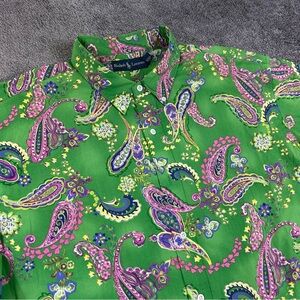 Vintage Polo Ralph Lauren Shirt Men’s 2XL Green Paisley AOP Short Sleeve 90s ***